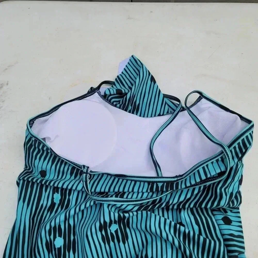 Womens Green Black Layered Ruffle Tankini Swim Top Sz Medium M